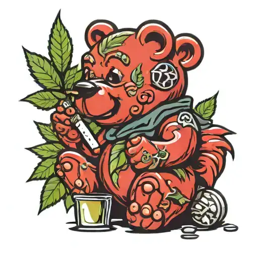red Gummy bear smoking weed joint tattoo design idea