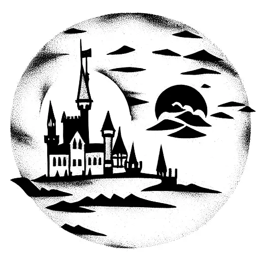  gothic dark castle moonlight  tattoo design idea