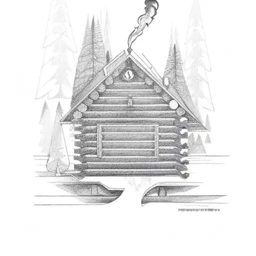 cabin in forest with cigar smoke rising around it tattoo design idea