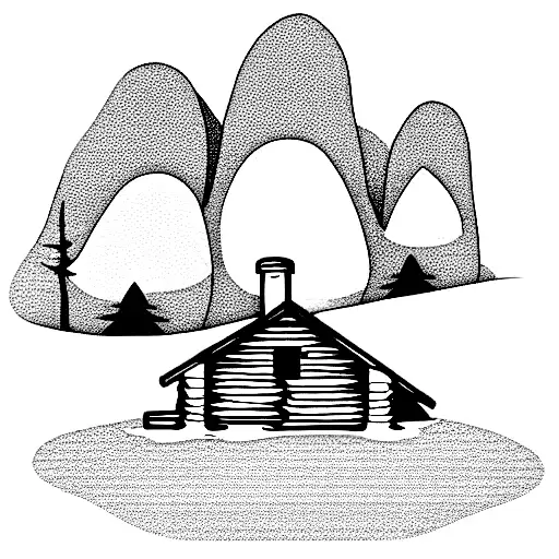 cabin in forest with cigar smoke rising around it tattoo design idea