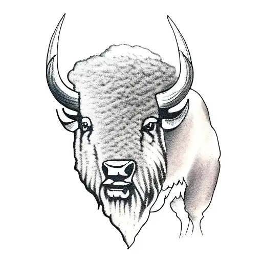 bison under an oak tree tattoo design idea