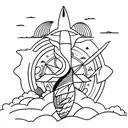 A minimalist tattoo of a beach scene with a spaceship soaring through the sky tattoo design idea