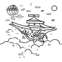 A minimalist tattoo of a beach scene with a spaceship soaring through the sky tattoo design idea