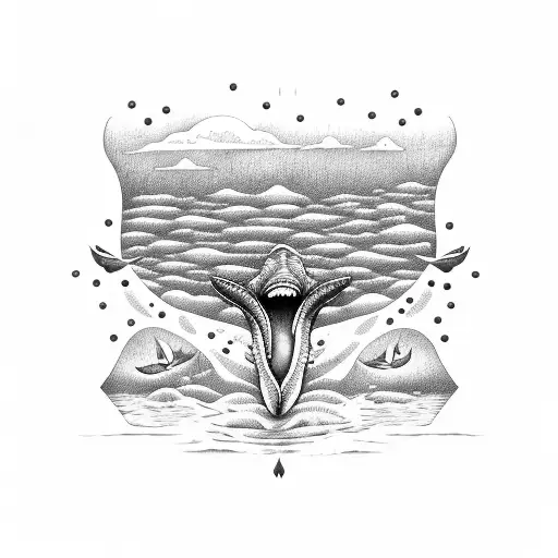 A drowning man between whales tattoo design idea