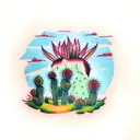 wheat field and cactus tattoo design idea