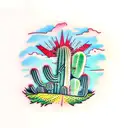 wheat field and cactus tattoo design idea