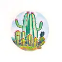 wheat field and cactus tattoo design idea