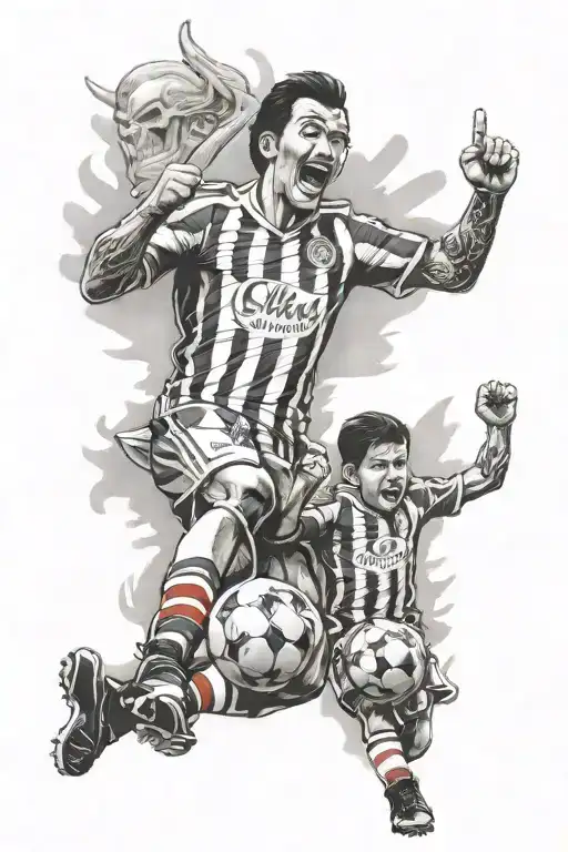 Father and son fans of Chivas de Guadalajara football tattoo design idea