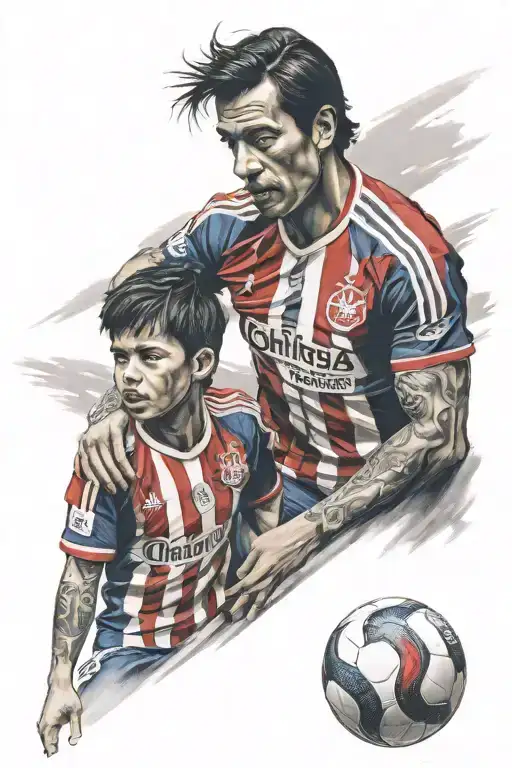 Father and son fans of Chivas de Guadalajara football tattoo design idea
