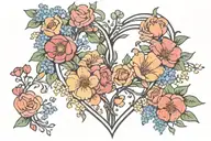 heart with birth month flowers tattoo design idea