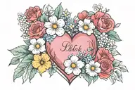 heart with birth month flowers tattoo design idea