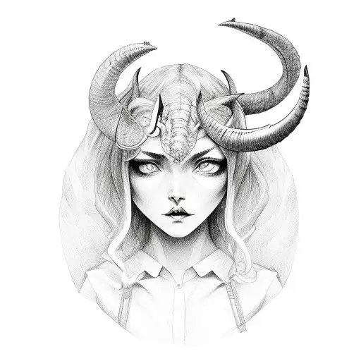 Devil horn girl red tattoo design idea