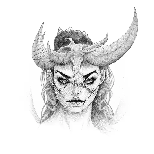 Devil horn girl red tattoo fine line tattoo design idea