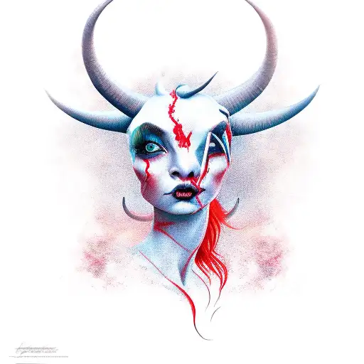 Devil horn girl red color tattoo design idea
