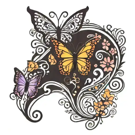 A tribal design incorporating lupus paw prints and butterfly silhouettes tattoo design idea