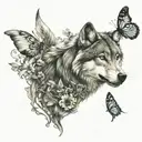wolf and butterfly tattoo design idea