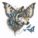 wolf and butterfly tattoo design idea