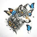 wolf and butterfly tattoo design idea