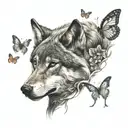 wolf and butterfly tattoo design idea