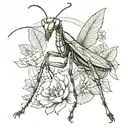 praying mantis line drawing tattoo design idea