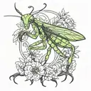 praying mantis line drawing tattoo design idea
