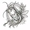 praying mantis line drawing tattoo design idea