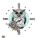 Flower, owl, clock, compass tattoo design idea