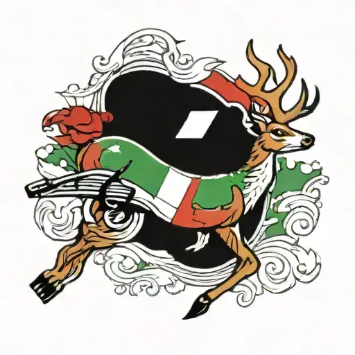 the Italian flag with a deer and a bass fish tattoo design idea