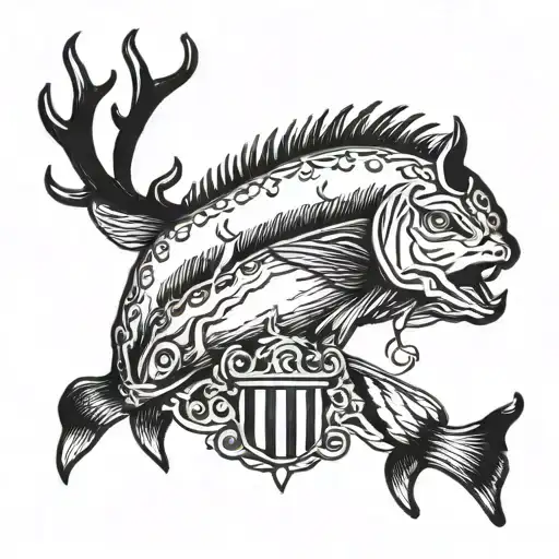 the Italian flag with a deer and a bass fish swimming tattoo design idea