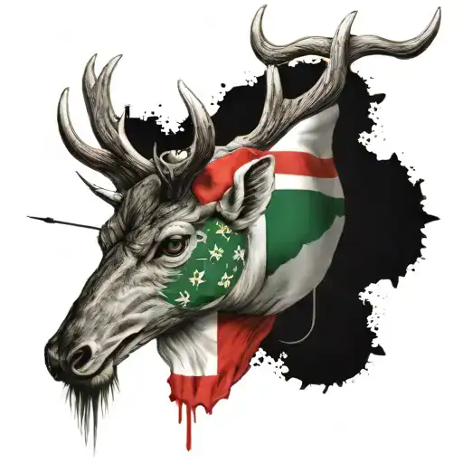 the Italian flag with a deer and a bass fish hook tattoo design idea