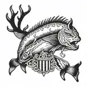 the Italian flag with a deer and a bass fish swimming tattoo design idea