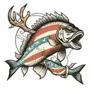 the Italian flag with a deer and a bass fish swimming tattoo design idea