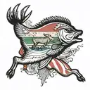 the Italian flag with a deer and a bass fish swimming tattoo design idea