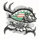 the Italian flag with a deer and a bass fish swimming tattoo design idea