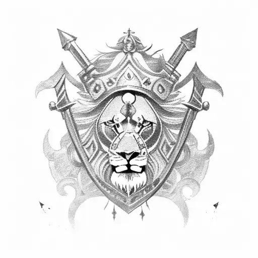 shield with lion swords and Tomlinson under it tattoo design idea