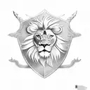 shield with lion swords and Tomlinson under it tattoo design idea