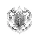 shield with swords and snakes tattoo design idea