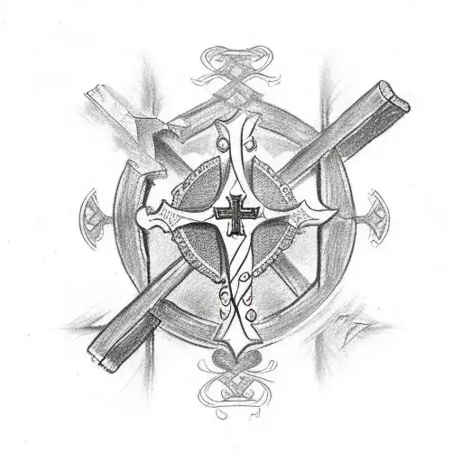 bible scripture on the forearm that includes a cross, a crown, stars and clouds with red accents  tattoo design idea