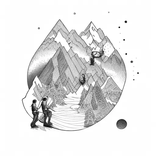 two people climbing a moutain tattoo design idea