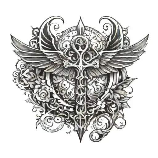 ankh with bat wings on its sides tattoo design idea