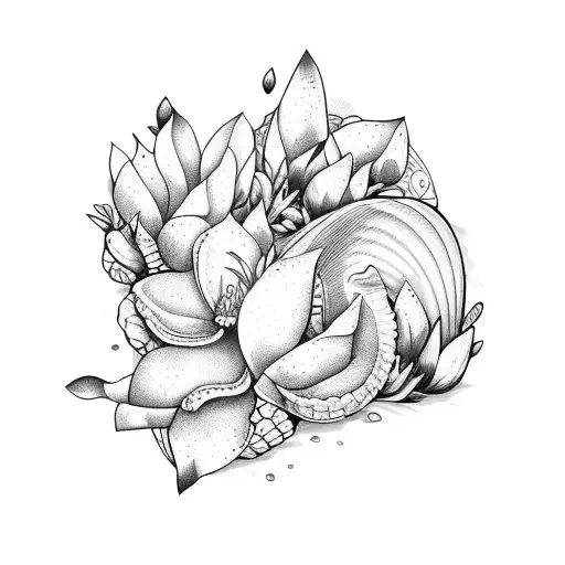 magnolia flower with sea shells tattoo design idea