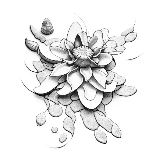 magnolia flower with sea shells tattoo design idea