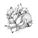 magnolia flower with sea shells tattoo design idea