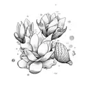 magnolia flower with sea shells tattoo design idea
