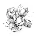 magnolia flower with sea shells tattoo design idea