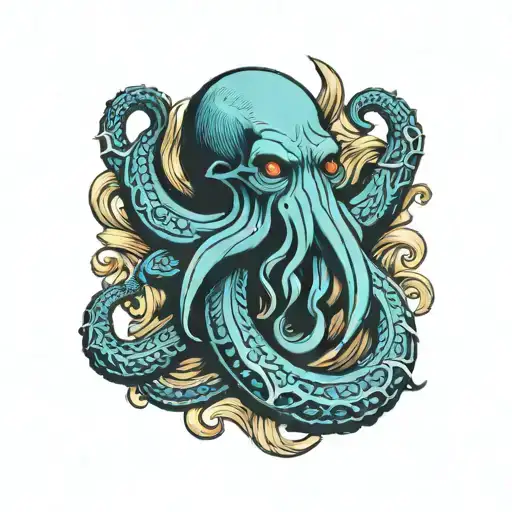 blue cthulu wrapped his arms to an anchor  tattoo design idea