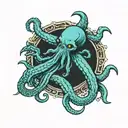 blue cthulu wrapped his arms to an anchor  tattoo design idea