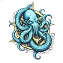 blue cthulu wrapped his arms to an anchor  tattoo design idea