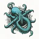 blue cthulu wrapped his arms to an anchor  tattoo design idea