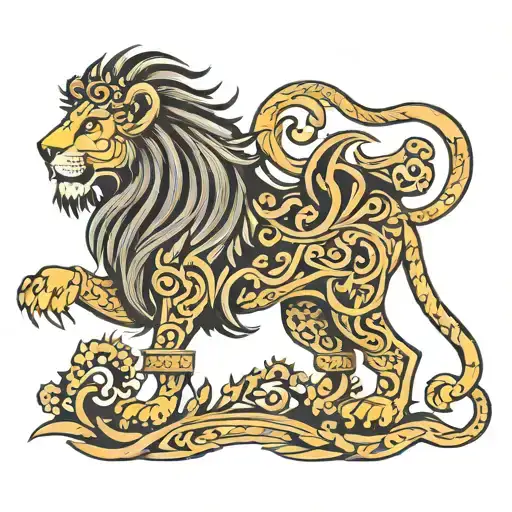 Lion with rajput talwar and kyshatria in sanskrit font  tattoo design idea